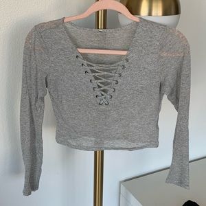 LF Emma & Sam Lace Up Grey Shimmer Crop Top Long